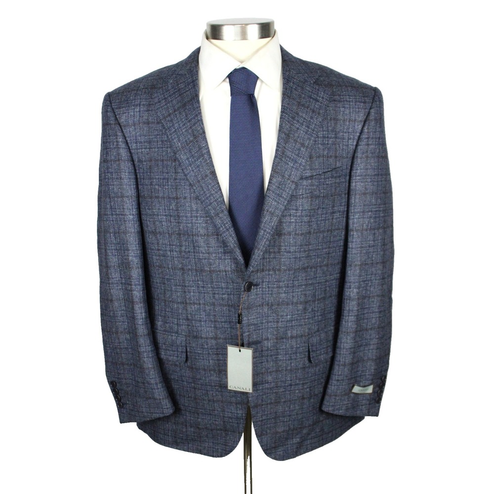 $1795 Canali Sport Coat 44 R (54 EU) Mens Wool Blue Brown Plaid Blazer 13290